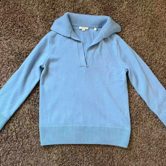 VINCE Johnny Collar Wool Blend Blue Sweater Size Small nwt - Picture 2 of 7